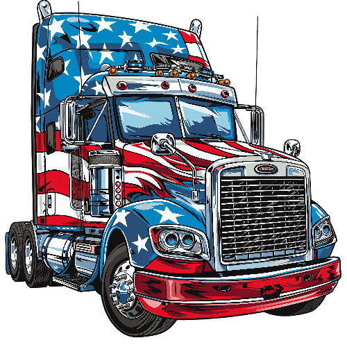 Blue and Red Semi-Truck Illustration with American Theme