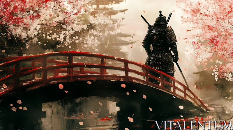 Warrior on the Red Bridge AI Image