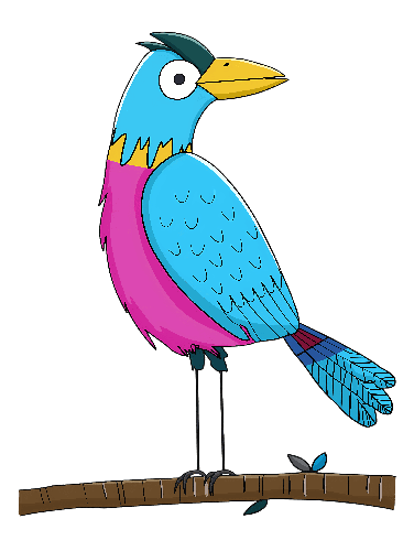 Cartoon Bird Illustration - Blue, Pink, and Yellow POD Design