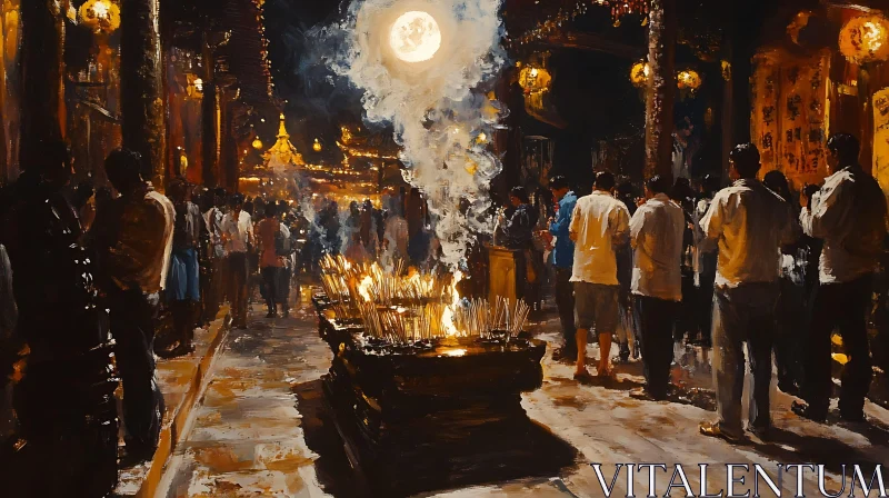 AI ART Incense and Moonlight at Temple