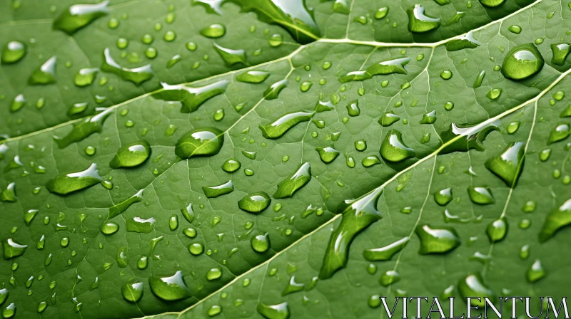 AI ART Close-Up of Green Leaf with Water Droplets: An Image of Environmental Consciousness