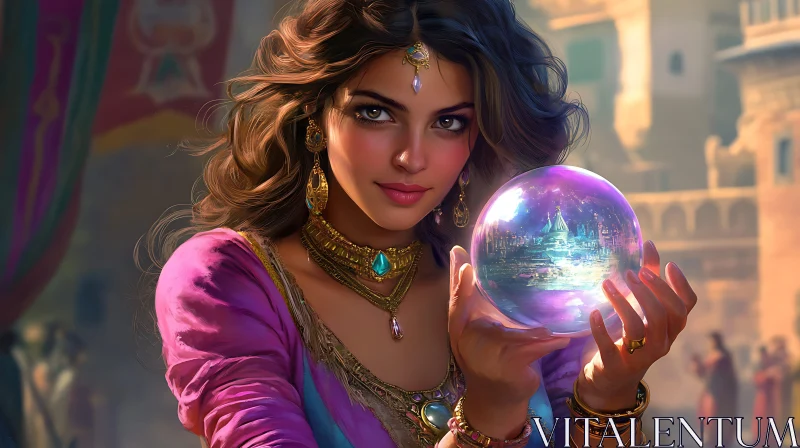 AI ART Woman Holding Crystal Ball Portrait