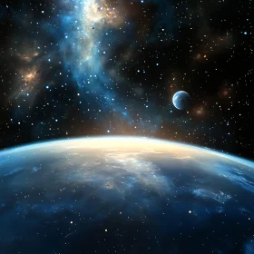 Celestial Vista: Planet in Starry Expanse