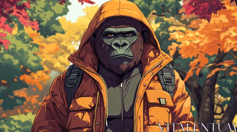 Stylish Gorilla in Fall Scenery AI Image