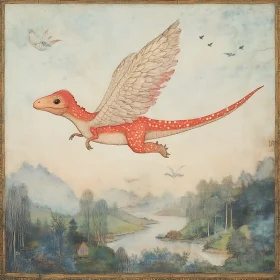 Winged Reptile in Flight Fantasy Artwork