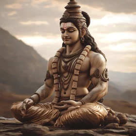 Serene Man Meditating in Mountains