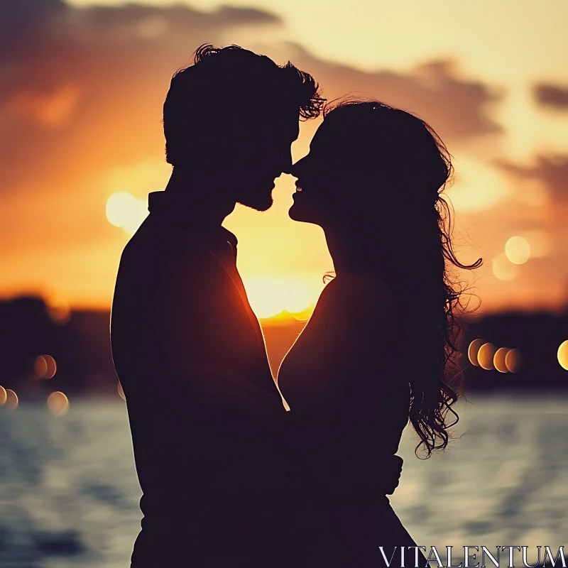 Sunset Embrace: A Couple's Silhouette AI Image