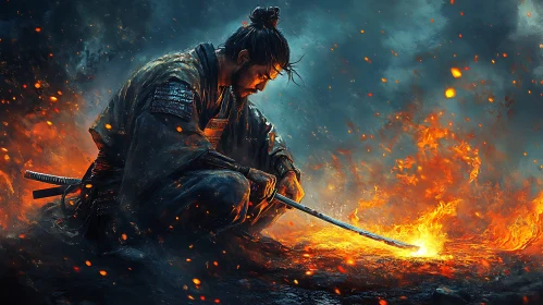 Warrior Contemplation Amidst Fire