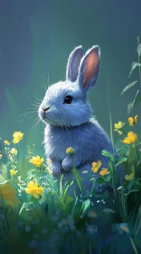 Fluffy Rabbit in a Flowering Field