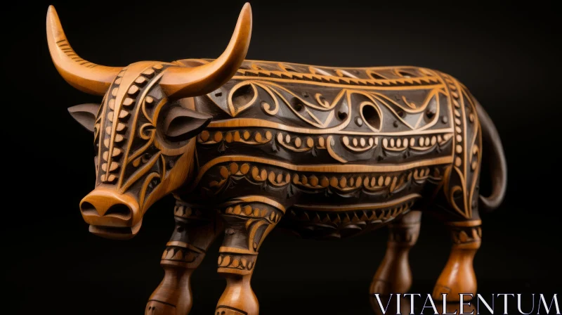 Intricate Wooden Cow Sculpture in Maori Art Style AI Image
