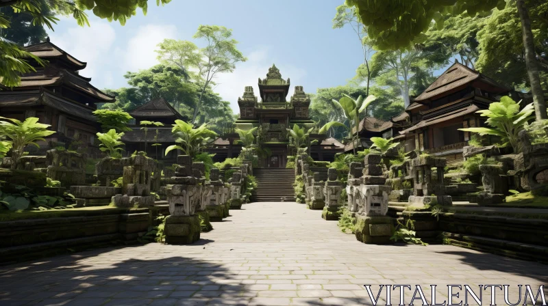 Traditional Indonesian Temple in Jungle - Balinese Motifs AI Image