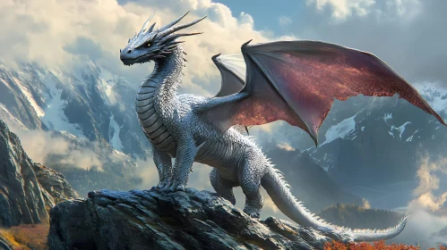 Fantasy Dragon Overlooking Mountain Range