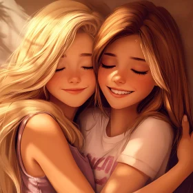 Two Girls Hugging with Affection