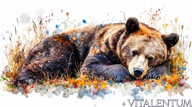 Resting Bear Art with Autumn Colors AI Image