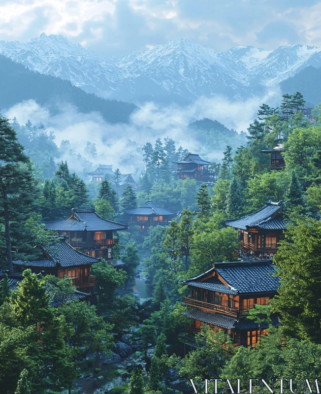 Mountain Village Forest Retreat AI Image