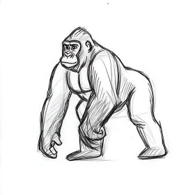 Pencil Drawing of a Powerful Gorilla