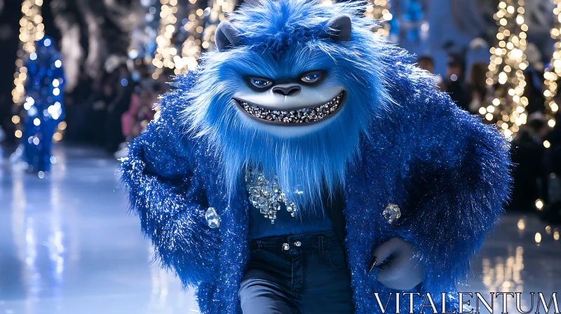 AI ART Furry Blue Monster Fashion Show