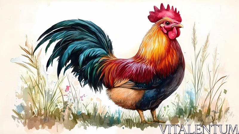 AI ART Vivid Rooster Art in Watercolors