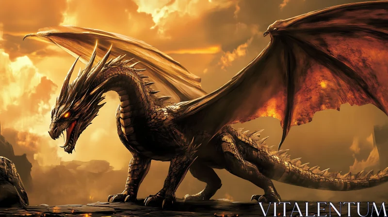 Dragon in Golden Sunset AI Image