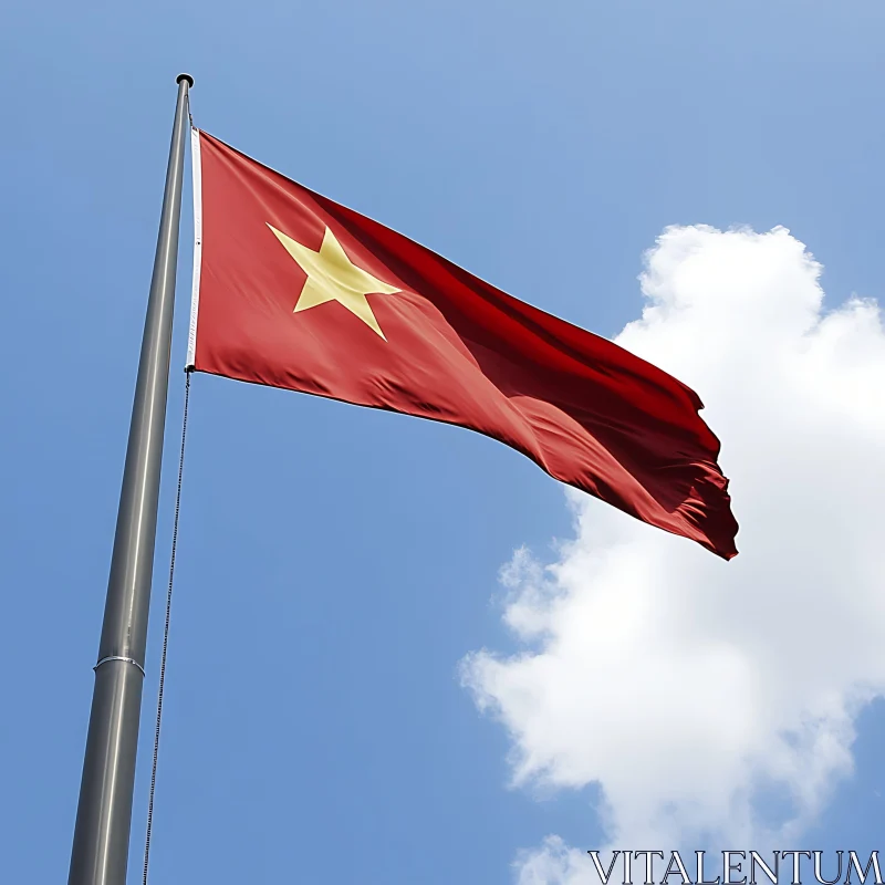 National Flag of Vietnam Against Blue Sky AI Image