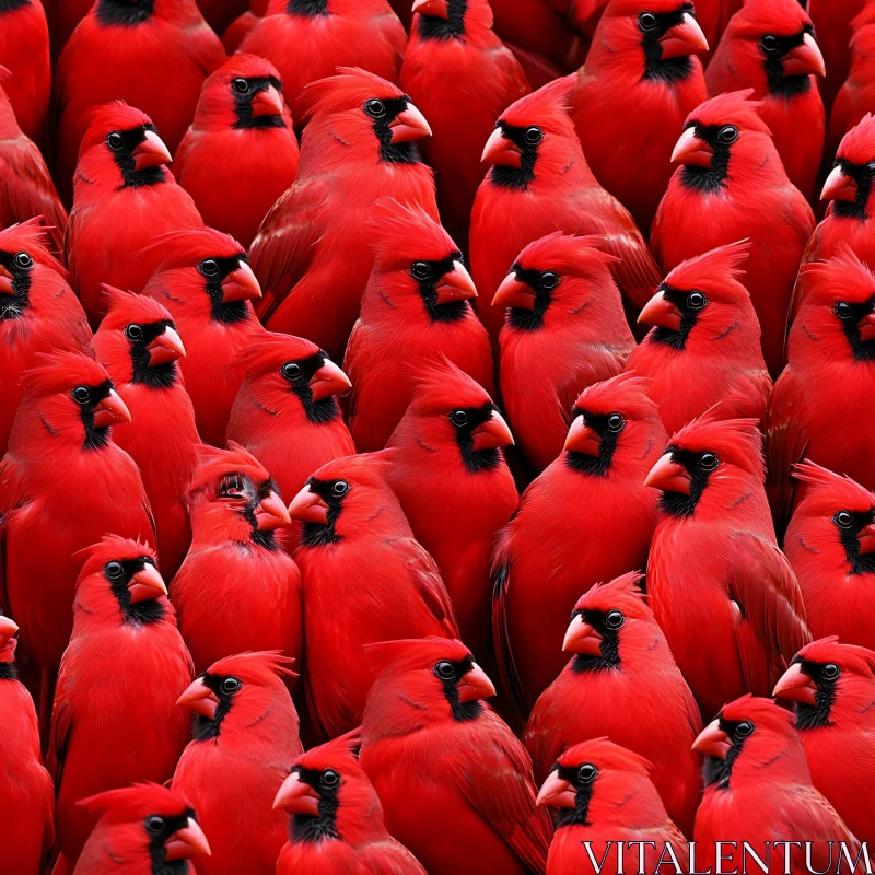 Flock of Northern Cardinals in Red Plumage AI Image