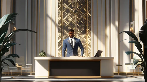 Man in a Sophisticated Office Lobby