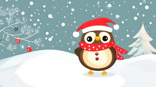 Cartoon Owl Ready for Christmas