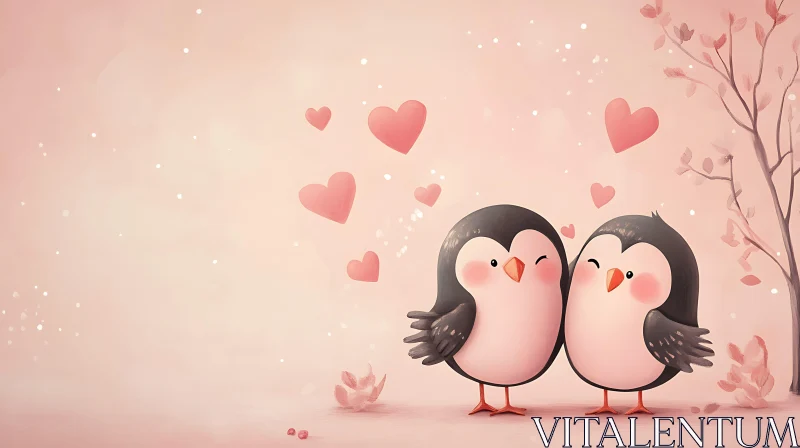 AI ART Cartoon Penguins Love and Hearts