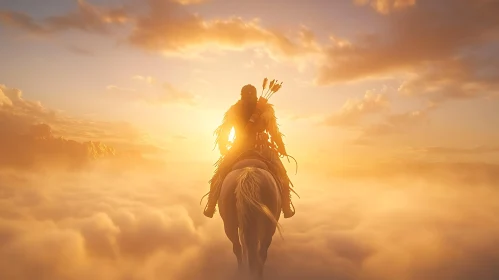 Rider Ascending Through Cloudscape at Sunset