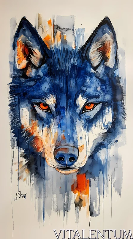 Blue Wolf Expression Art AI Image