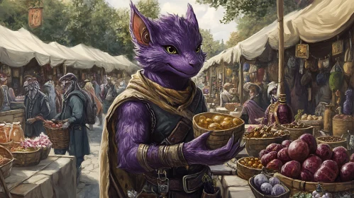 Purple Creature in a Bustling Market