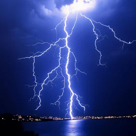 Night Storm: Lightning Strikes the Sea