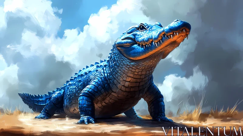 Blue Alligator with Clouded Sky AI Image