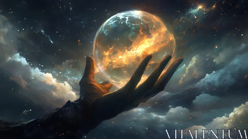 Cosmic Orb in Palm of Hand Artwork AI Image