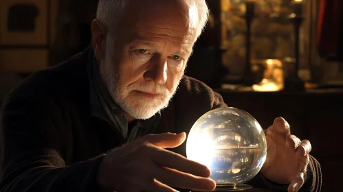 Man Contemplates Crystal Ball's Secrets