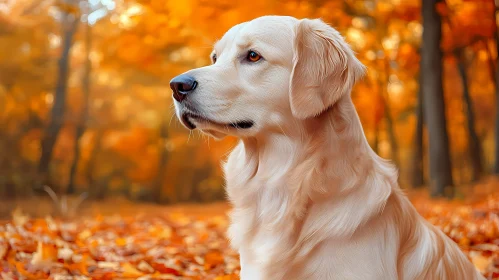 Dog Strolling Through Autumn Woodland