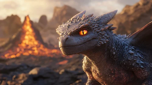 Dragon in Volcanic Landscape