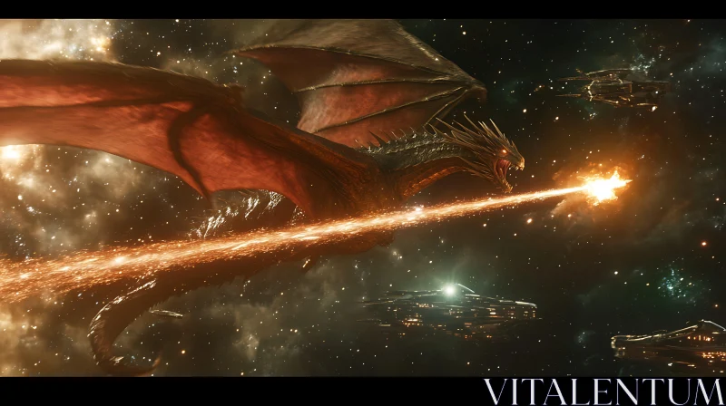 Fantasy Dragon in Space Battle AI Image