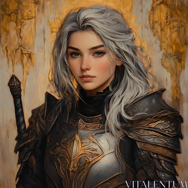 Female Warrior in Golden Light AI Image