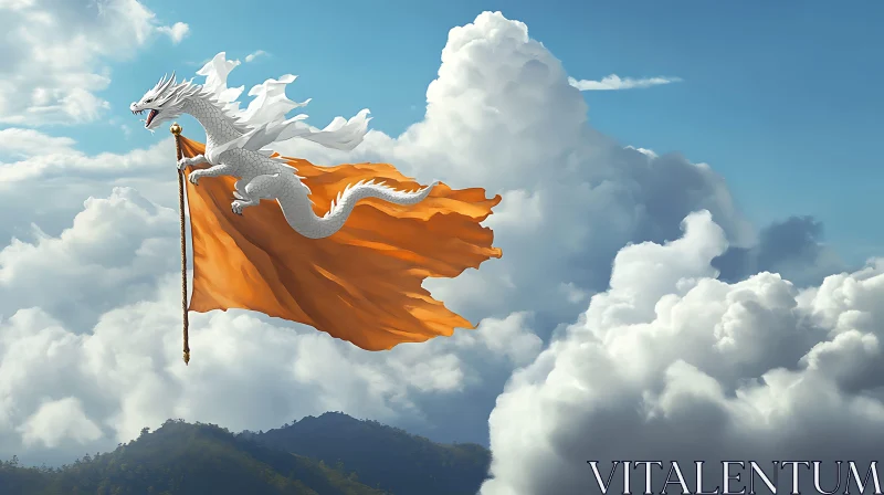 AI ART Dragon Holding Flag in the Sky