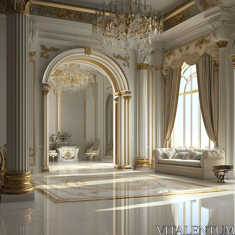 AI ART Opulent White and Gold Room with Elegance