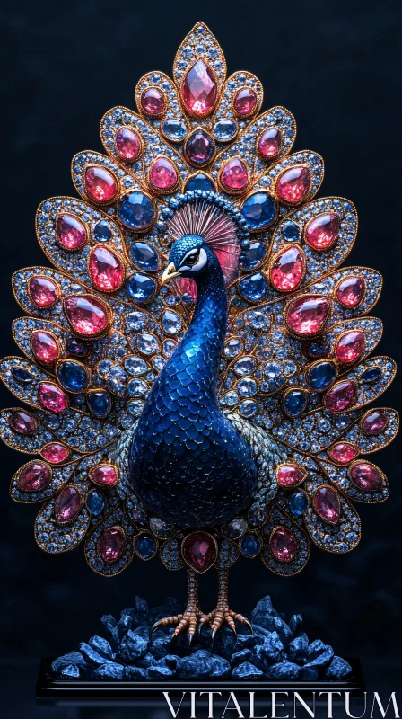 Elegant Jewel-Studded Peacock Artwork AI Image