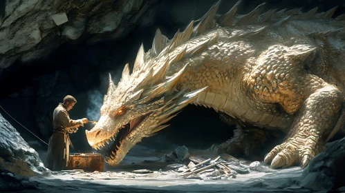 Man and Dragon in Cave