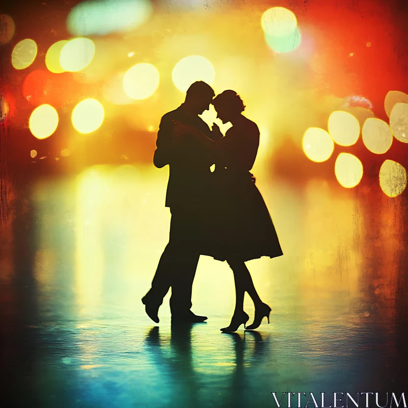 AI ART Dancing Silhouettes: An Evening of Romance