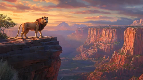 Majestic Lion Overlooking Canyon