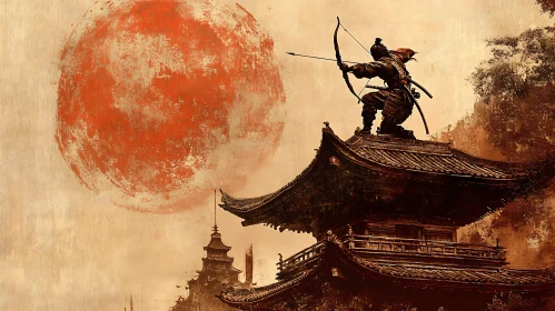 Japanese Warrior on Pagoda Roof