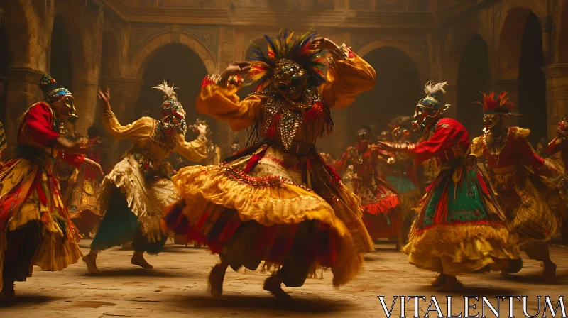 AI ART Masked Dancers in Ancient Ceremony