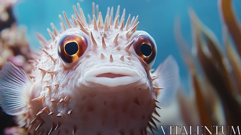 AI ART Close-up of a Pufferfish in Marine Environment