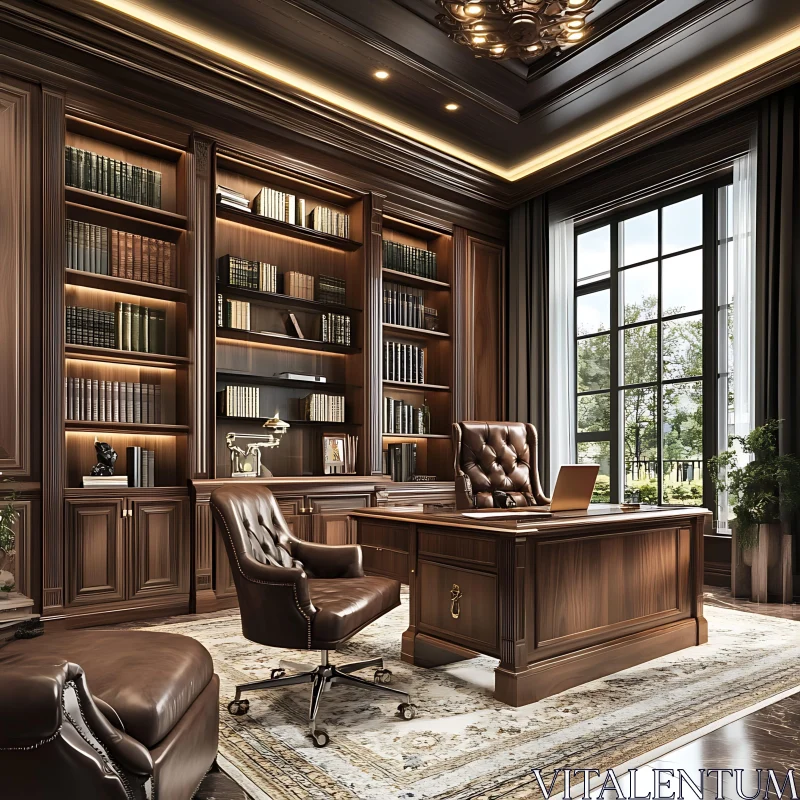 AI ART Opulent Wooden Home Office