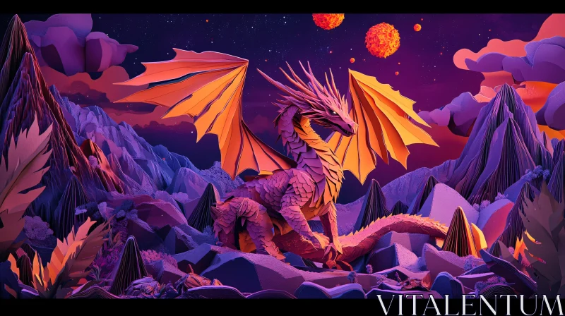 AI ART Mythical Dragon Among Mountains